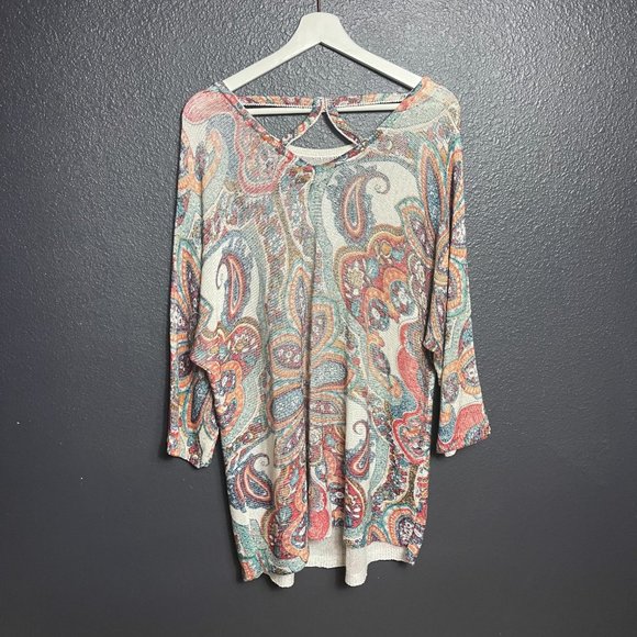 Chico's Women's Multicolor Paisley Cross-Back Detail Sweater Size 4 - Picture 5 of 9